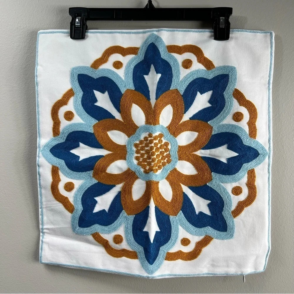COTTON embroidered mandala style pillow case 17.5" by 18'